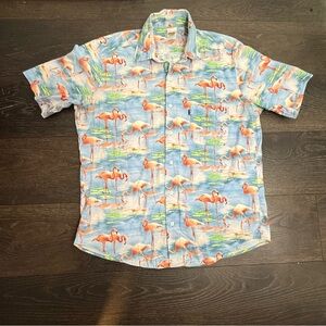 Flamingo Print Blue Shirt